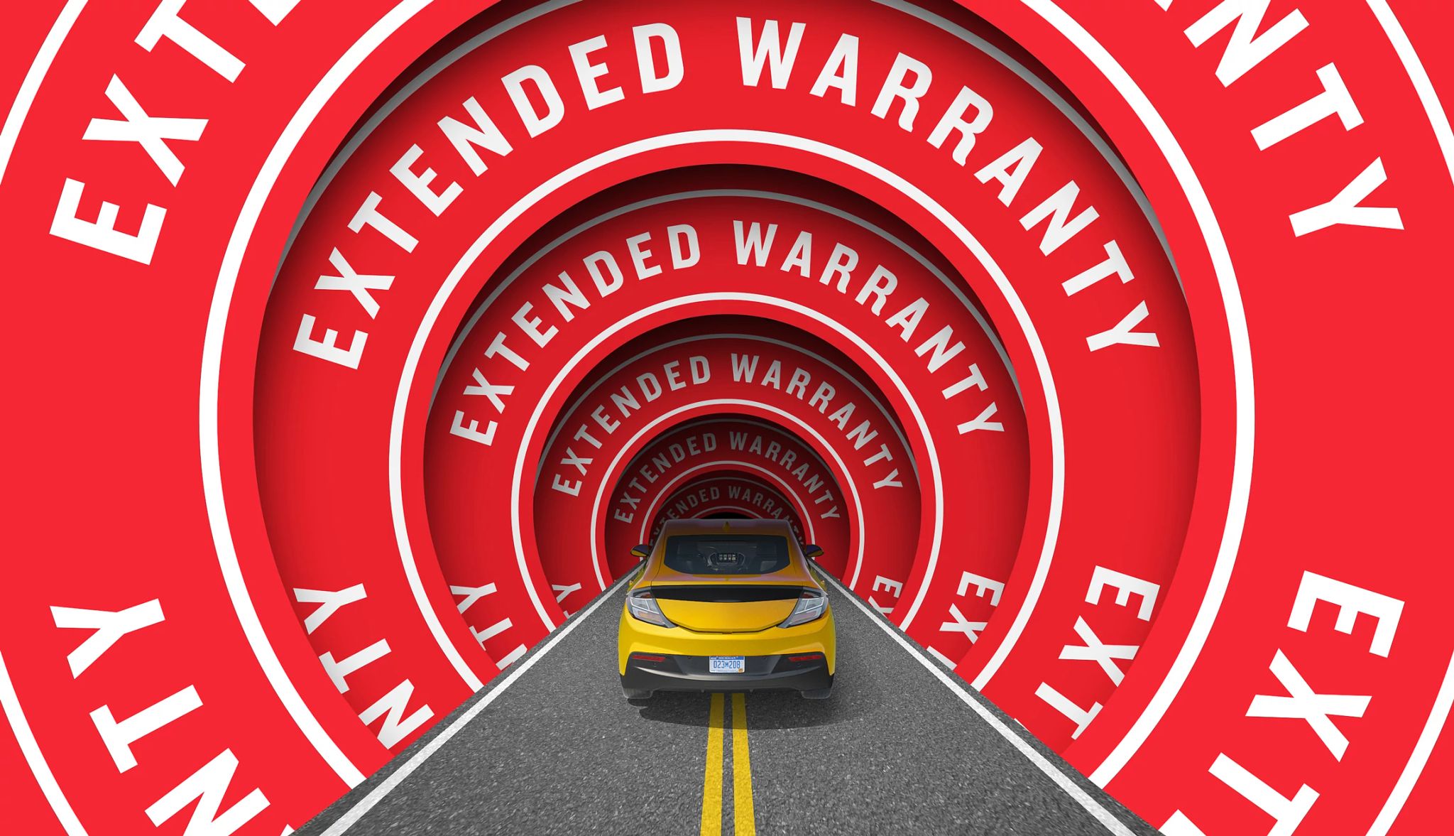 a car driving down a tunnel with the words extended warranty
